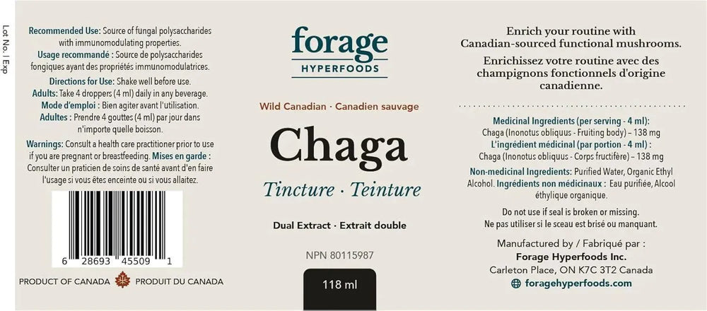 FORAGE HYPERFOODS - Forage Hyperfoods- Original Canadian Wild Chaga Superfood Liquid 118Ml. - The Red Vitamin MX - Suplementos Alimenticios - {{ shop.shopifyCountryName }}