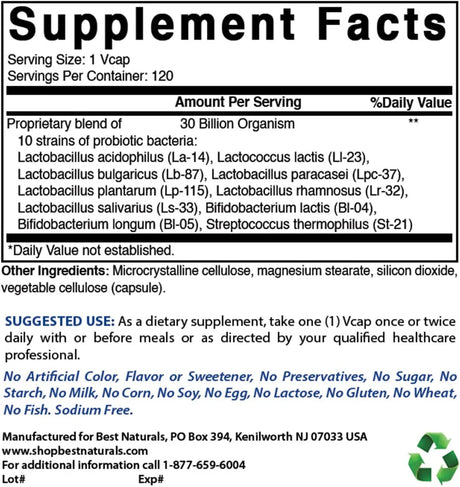 BEST NATURALS - Best Naturals Probiotic 10 Strains & 30 Billion CFU 120 Capsulas 2 Pack - The Red Vitamin MX - Suplementos Alimenticios - {{ shop.shopifyCountryName }}