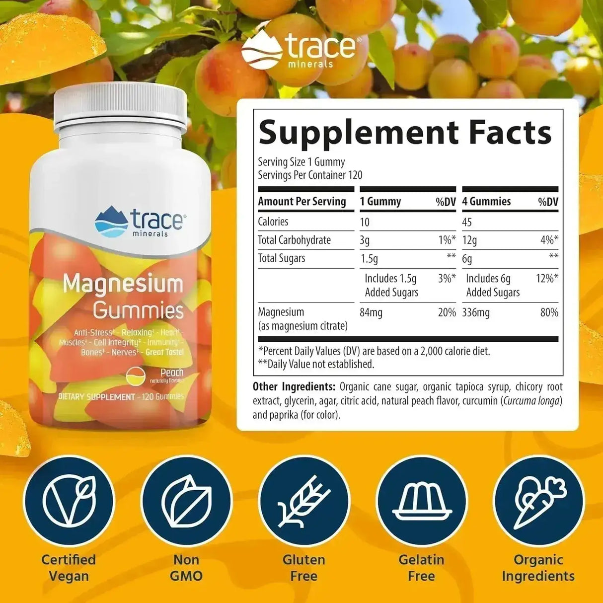 TRACE MINERALS - Trace Minerals Magnesium Gummies Peach 120 Gomitas - The Red Vitamin MX - Suplementos Alimenticios - {{ shop.shopifyCountryName }}