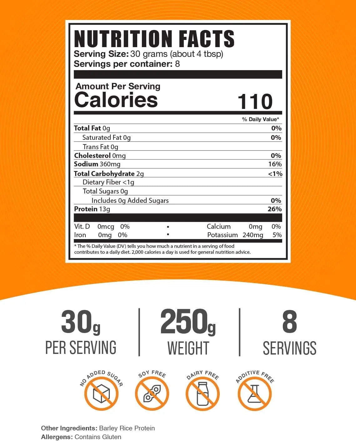 BULK SUPPLEMENTS - Bulk Supplements Barley Rice Protein Powder 250Gr. - The Red Vitamin MX - Suplementos Alimenticios - {{ shop.shopifyCountryName }}