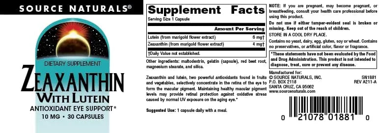 SOURCE NATURALS - Source Naturals Zeaxanthin with Lutein 30 Capsulas - The Red Vitamin MX - Suplementos Alimenticios - {{ shop.shopifyCountryName }}