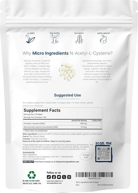 MICRO INGREDIENTS - Micro Ingredients NAC 600Mg. with NAD+ 300 Capsulas Blandas - The Red Vitamin MX - Suplementos Alimenticios - {{ shop.shopifyCountryName }}