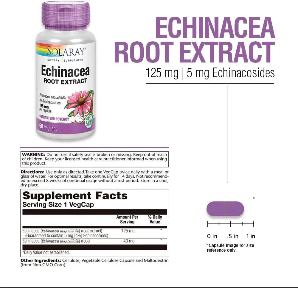 SOLARAY - Solaray Echinacea Angustifolia Root Extract 125Mg. 60 Capsulas - The Red Vitamin MX - Suplementos Alimenticios - {{ shop.shopifyCountryName }}