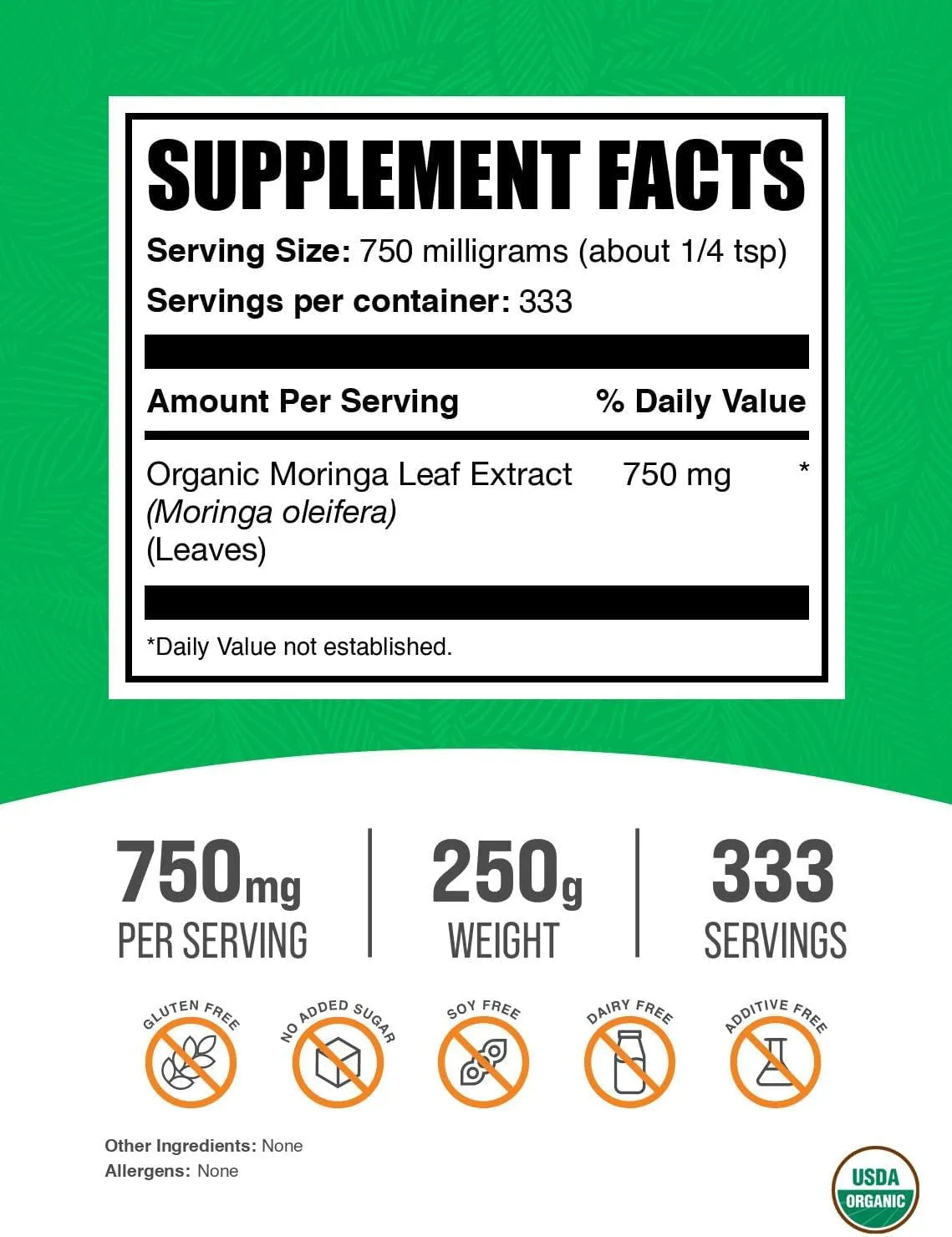 BULK SUPPLEMENTS - Bulk Supplements Organic Moringa Extract Powder 250Gr. - The Red Vitamin MX - Suplementos Alimenticios - {{ shop.shopifyCountryName }}