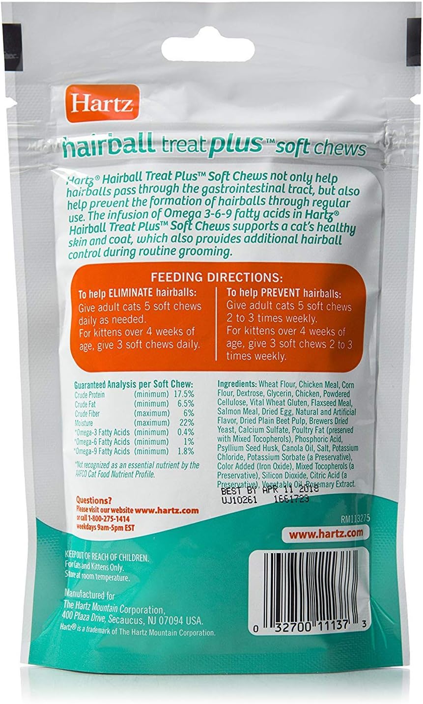 Hartz Hairball Remedy Plus Chicken Flavored Soft Chews for Cats and Kittens 85Gr.