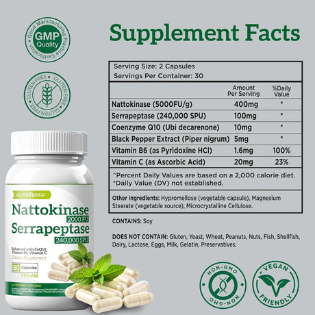 NUTRAPEP - NutraPep Nattokinase 2000 FU 60 Capsulas - The Red Vitamin MX - Suplementos Alimenticios - {{ shop.shopifyCountryName }}