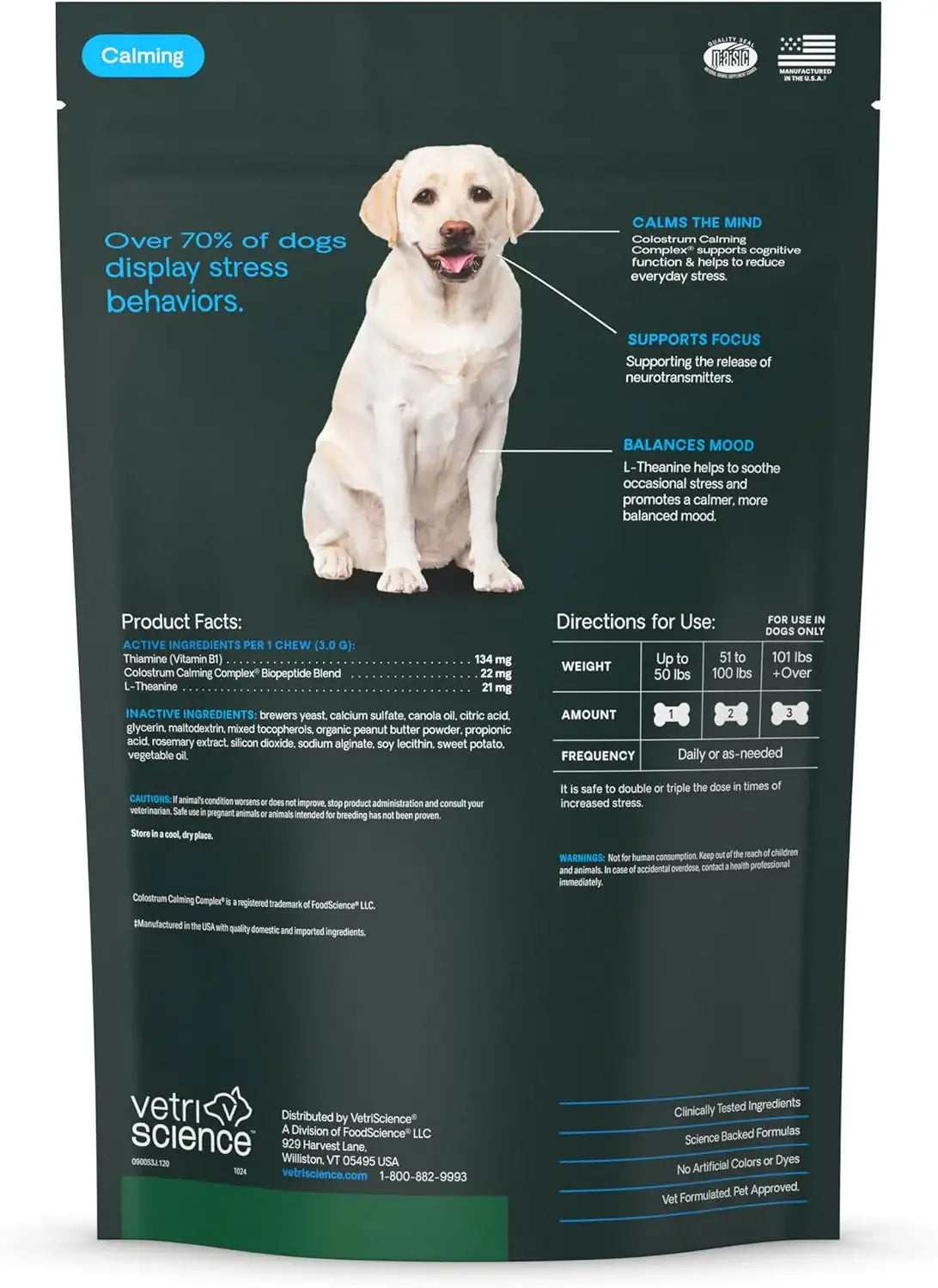 VETRISCIENCE - VetriScience Long Lasting Calm & Confident Calming Chews Peanut Butter 120 Masticables - The Red Vitamin MX - Relajantes Para Perros - {{ shop.shopifyCountryName }}