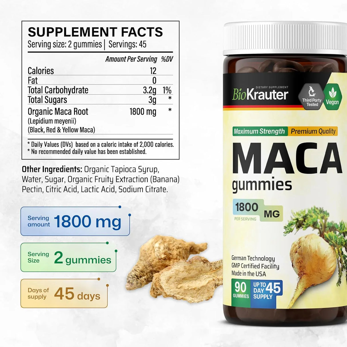 BIOKRAUTER - BIO KRAUTER Maca Root Gummies 1800Mg. 90 Gomitas - The Red Vitamin MX - Suplementos Alimenticios - {{ shop.shopifyCountryName }}