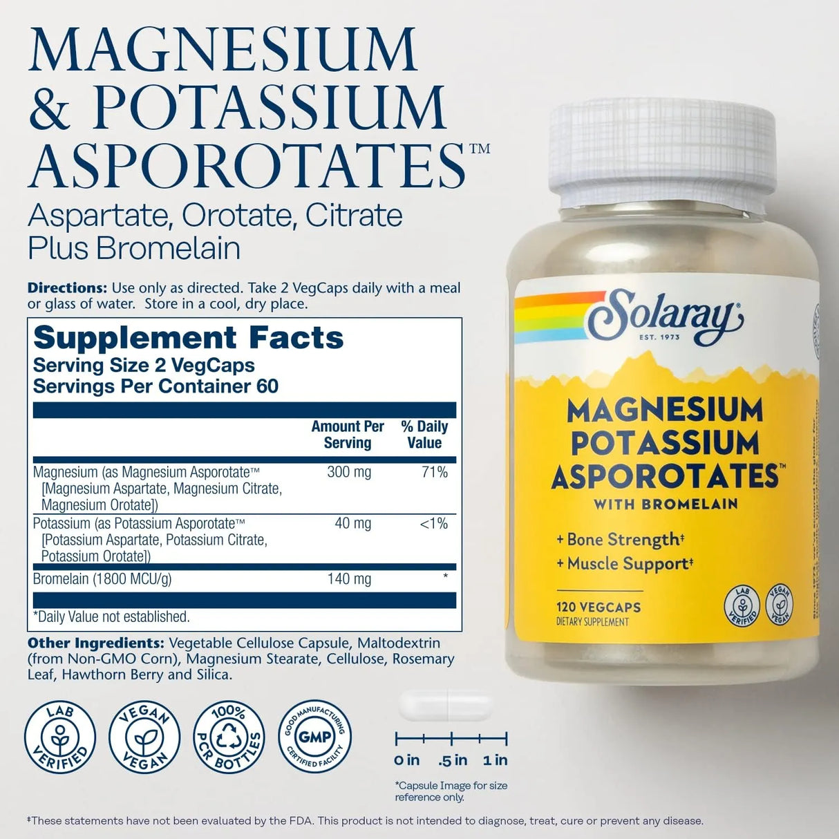 SOLARAY - SOLARAY Magnesium and Potassium Asporotates 120 Capsulas - The Red Vitamin MX - Suplementos Alimenticios - {{ shop.shopifyCountryName }}