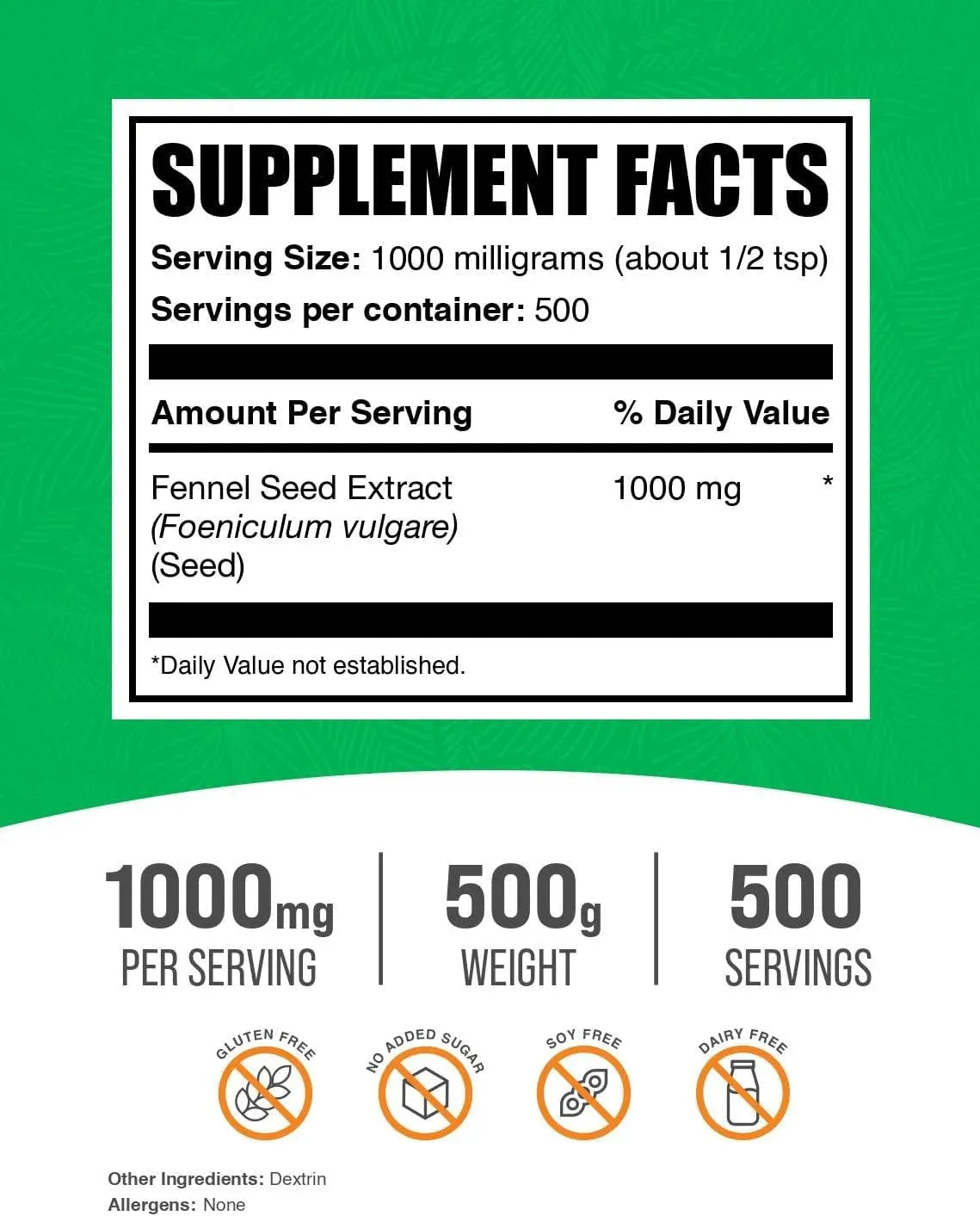 BULK SUPPLEMENTS - Bulk Supplements Fennel Seed Extract Powder 500Gr. - The Red Vitamin MX - Suplementos Alimenticios - {{ shop.shopifyCountryName }}
