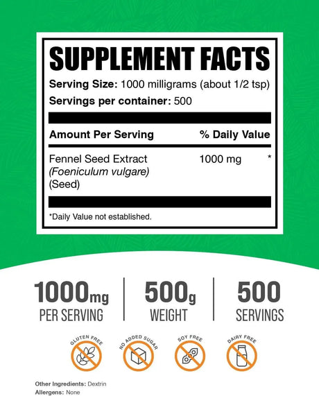 BULK SUPPLEMENTS - Bulk Supplements Fennel Seed Extract Powder 500Gr. - The Red Vitamin MX - Suplementos Alimenticios - {{ shop.shopifyCountryName }}