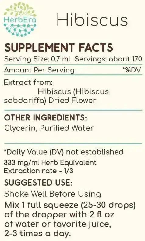 HERBERA - HerbEra Hibiscus B60 Alcohol-Free Herbal Extract Tincture 4 Fl.Oz. - The Red Vitamin MX - Suplementos Alimenticios - {{ shop.shopifyCountryName }}