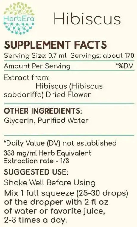 HERBERA - HerbEra Hibiscus B60 Alcohol-Free Herbal Extract Tincture 4 Fl.Oz. - The Red Vitamin MX - Suplementos Alimenticios - {{ shop.shopifyCountryName }}