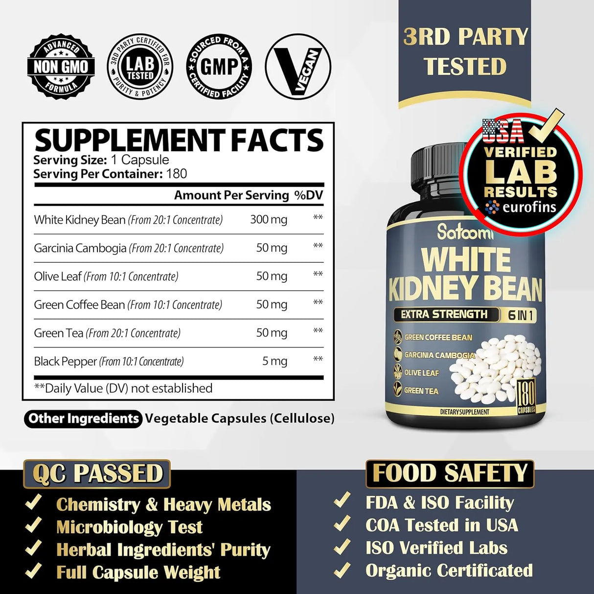 SATOOMI - Satoomi 6in1 White Kidney Bean Extract 180 Capsulas - The Red Vitamin MX - Suplementos Alimenticios - {{ shop.shopifyCountryName }}