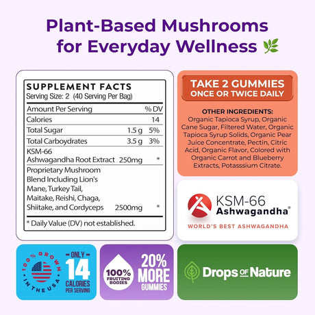 DROPS OF NATURE - Drops Of Nature Mushroom Gummies with Ashwagandha 246Gr. - The Red Vitamin MX - Suplementos Alimenticios - {{ shop.shopifyCountryName }}