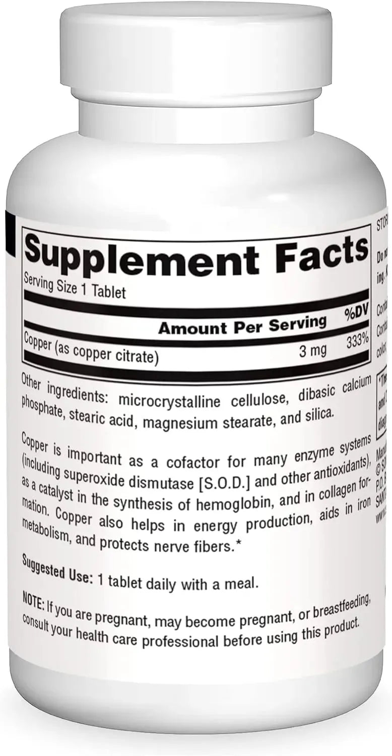 SOURCE NATURALS - Source Naurals Copper 3Mg. 120 Tabletas - The Red Vitamin MX - Suplementos Alimenticios - {{ shop.shopifyCountryName }}