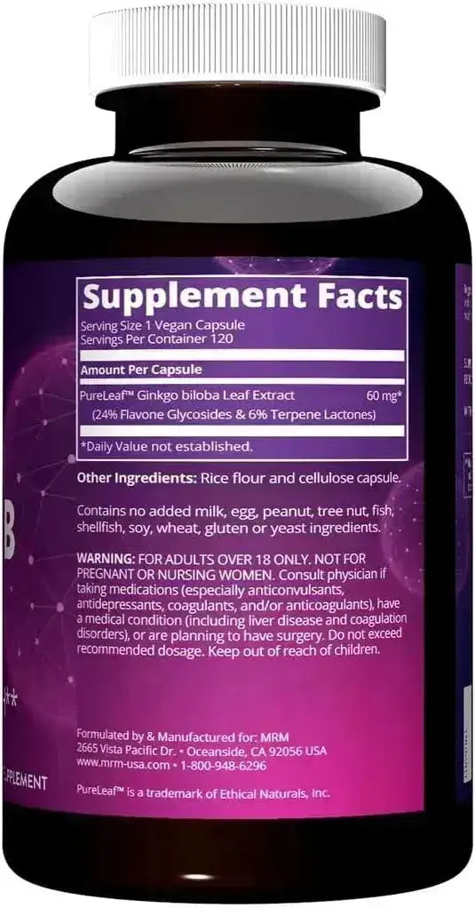 MRM - MRM Nutrition Ginkgo B 60Mg. 120 Capsulas - The Red Vitamin MX - Suplementos Alimenticios - {{ shop.shopifyCountryName }}