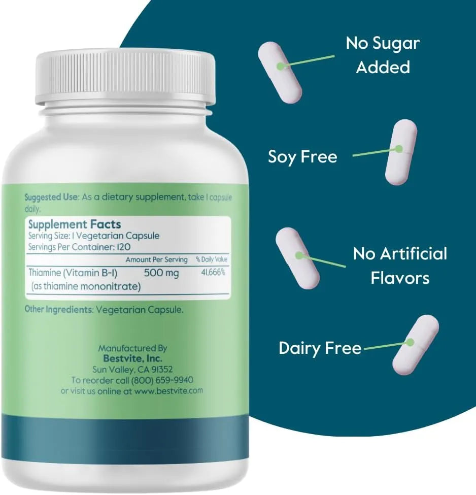 BESTVITE - BESTVITE Vitamin B-1 500Mg. 120 Capsulas - The Red Vitamin MX - Suplementos Alimenticios - {{ shop.shopifyCountryName }}