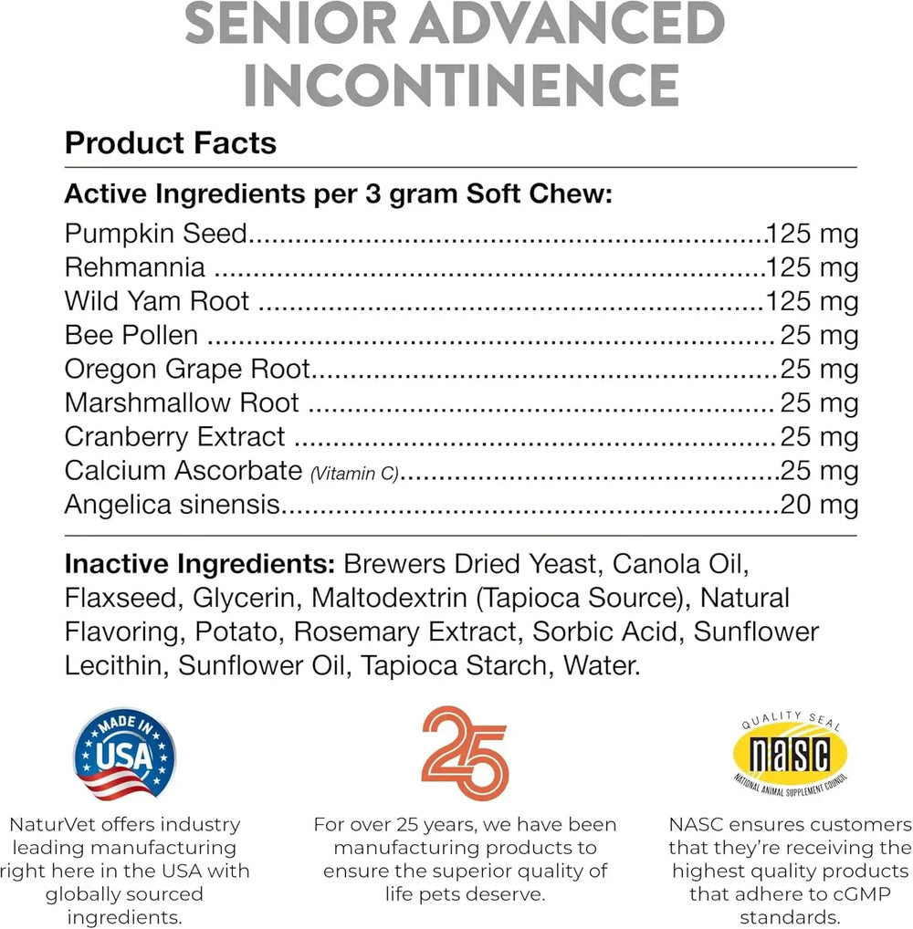 NATURVET - NaturVet Senior Advanced Incontinence Dog Supplement 60 Masticables - The Red Vitamin MX - Salud De Tracto Urinario Para Perros - {{ shop.shopifyCountryName }}