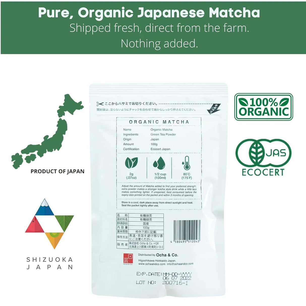 OCHA & CO. - Ocha & Co. Japanese Tea Organic Matcha Green Tea Powder 100Gr. - The Red Vitamin MX - Suplementos Alimenticios - {{ shop.shopifyCountryName }}