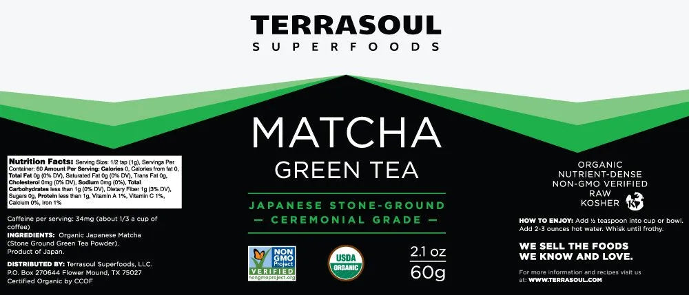 TERRASOUL SUPERFOODS - Terrasoul Superfoods Organic Matcha Green Tea Ceremonial Grade 60Gr. - The Red Vitamin MX - Suplementos Alimenticios - {{ shop.shopifyCountryName }}