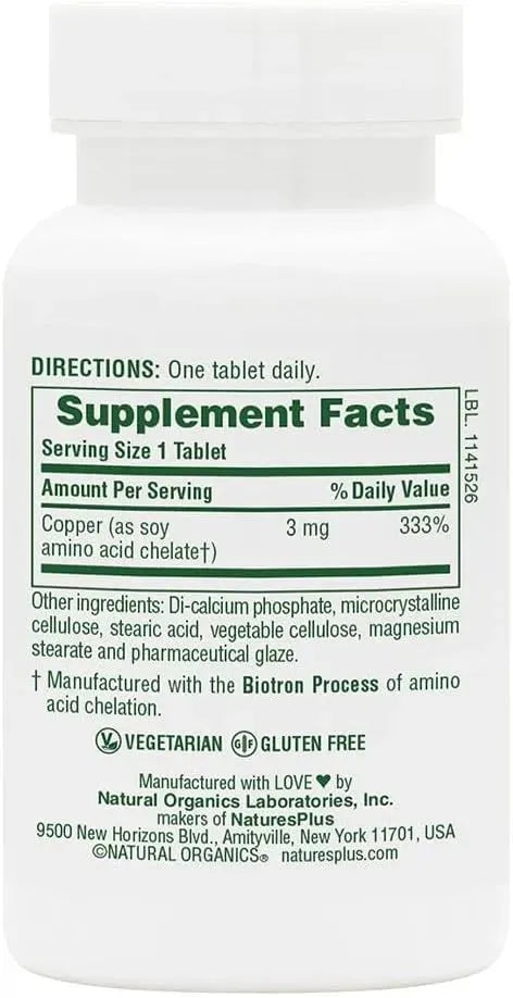 NATURES PLUS - NaturesPlus Copper 3Mg. 90 Tabletas - The Red Vitamin MX - Suplementos Alimenticios - {{ shop.shopifyCountryName }}