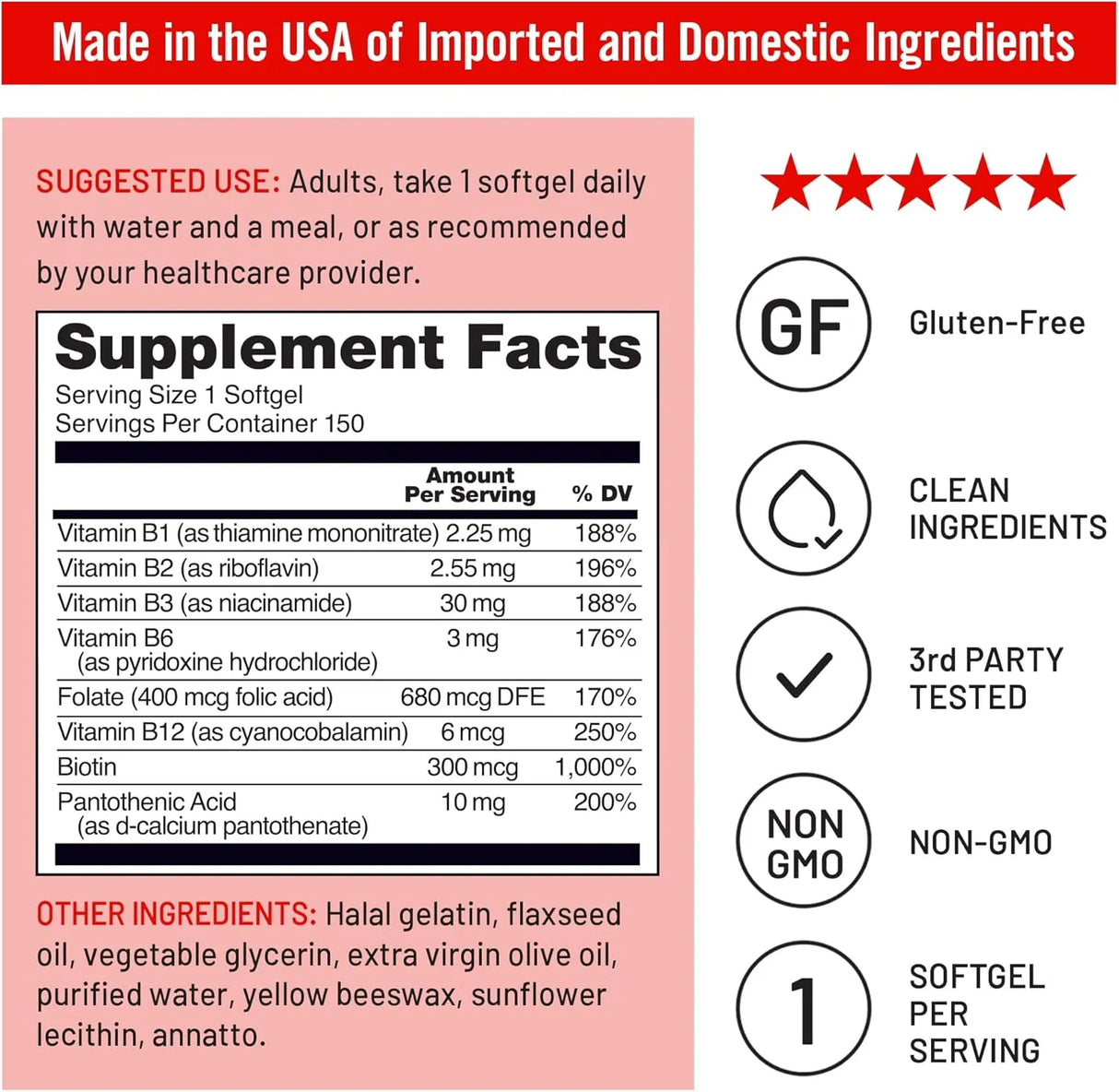NATUREWISE - NatureWise Vitamin B Complex 150 Capsulas Blandas - The Red Vitamin MX - Suplementos Alimenticios - {{ shop.shopifyCountryName }}