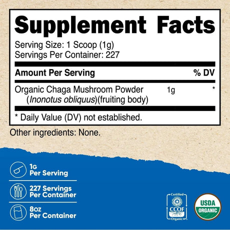 NUTRICOST - Nutricost 100% Organic Chaga Mushroom Powder 227Gr. - The Red Vitamin MX - Suplementos Alimenticios - {{ shop.shopifyCountryName }}