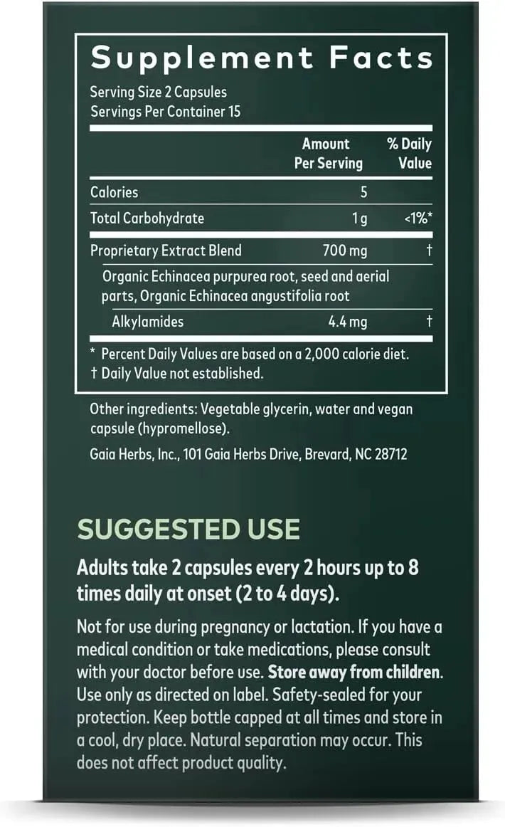 GAIA HERBS - Gaia Herbs Echinacea Supreme 30 Capsulas - The Red Vitamin MX - Suplementos Alimenticios - {{ shop.shopifyCountryName }}