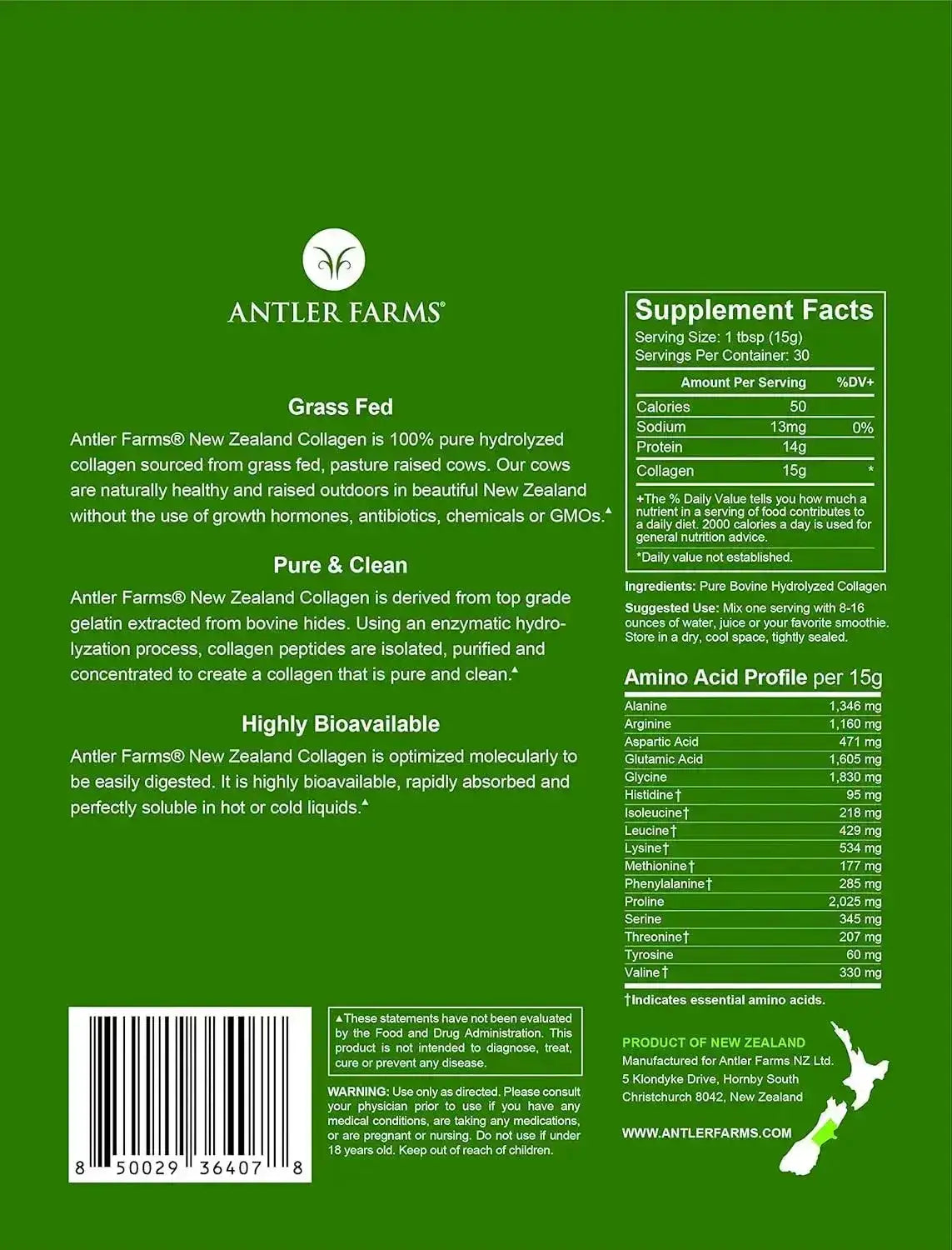ANTLER FARMS - Antler Farms 100% Pure New Zealand Collagen Powder 450Gr. - The Red Vitamin MX - Suplementos Alimenticios - {{ shop.shopifyCountryName }}