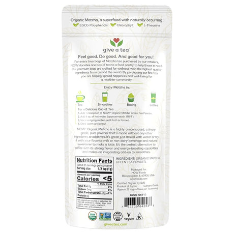 NOW SUPPLEMENTS - NOW Foods Certified Organic Matcha Green Tea Powder 85Gr. - The Red Vitamin MX - Suplementos Alimenticios - {{ shop.shopifyCountryName }}