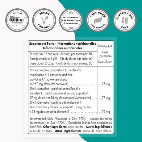 SUPERSMART - SuperSmart Zinc L-Carnosine 75Mg. 120 Capsulas - The Red Vitamin MX - Suplementos Alimenticios - {{ shop.shopifyCountryName }}