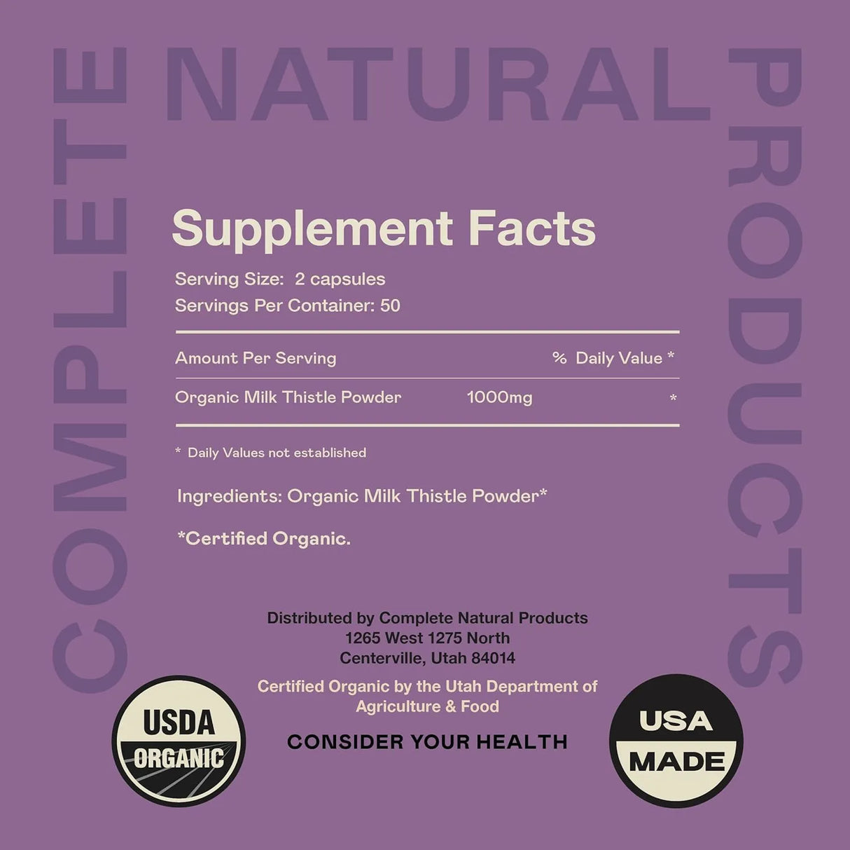COMPLETE NATURAL PRODUCTS - Complete Natural Products Pure Organic Milk Thistle 500Mg. 100 Capsulas - The Red Vitamin MX - Suplementos Alimenticios - {{ shop.shopifyCountryName }}