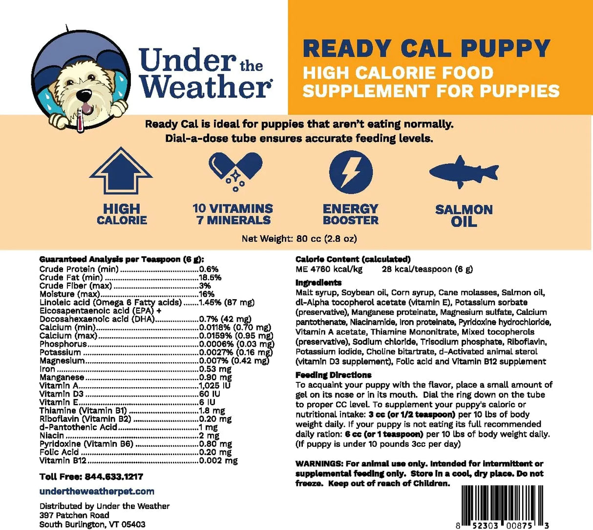 UNDER THE WEATHER - Under the Weather Pet Ready Cal for Puppies 100cc High Calorie - The Red Vitamin MX - Multivitamínicos Para Perros - {{ shop.shopifyCountryName }}