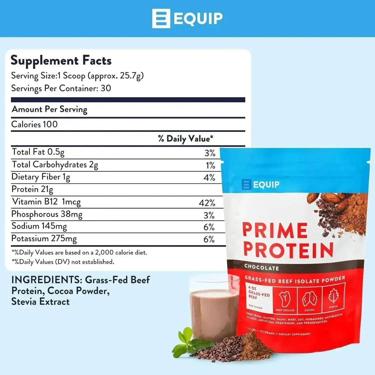 EQUIP FOODS - Equip Foods Prime Protein Powder Grass Fed Beef Protein Isolate Chocolate 771Gr. - The Red Vitamin MX - Suplementos Alimenticios - {{ shop.shopifyCountryName }}