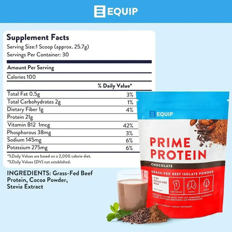 EQUIP FOODS - Equip Foods Prime Protein Powder Grass Fed Beef Protein Isolate Chocolate 771Gr. - The Red Vitamin MX - Suplementos Alimenticios - {{ shop.shopifyCountryName }}