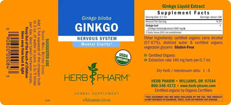 HERB PHARM - Herb Pharm Certified Organic Ginkgo Liquid Extract 120Ml. - The Red Vitamin MX - Suplementos Alimenticios - {{ shop.shopifyCountryName }}
