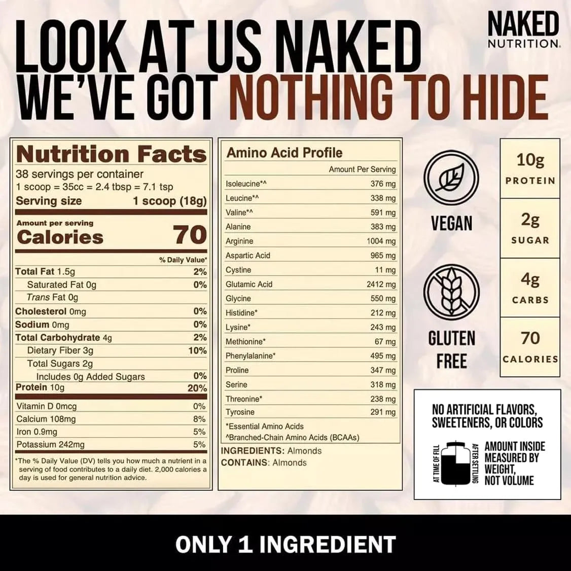 NAKED NUTRITION - Naked Almond Protein Powder from US Farms 38 Servicios 675Gr. - The Red Vitamin MX - Suplementos Alimenticios - {{ shop.shopifyCountryName }}