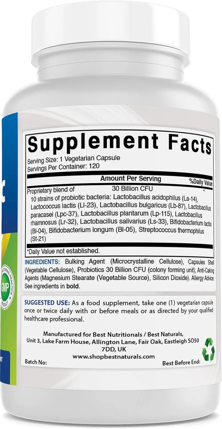 BEST NATURALS - Best Naturals Probiotic 10 Strains & 30 Billion CFU 120 Capsulas - The Red Vitamin MX - Suplementos Alimenticios - {{ shop.shopifyCountryName }}