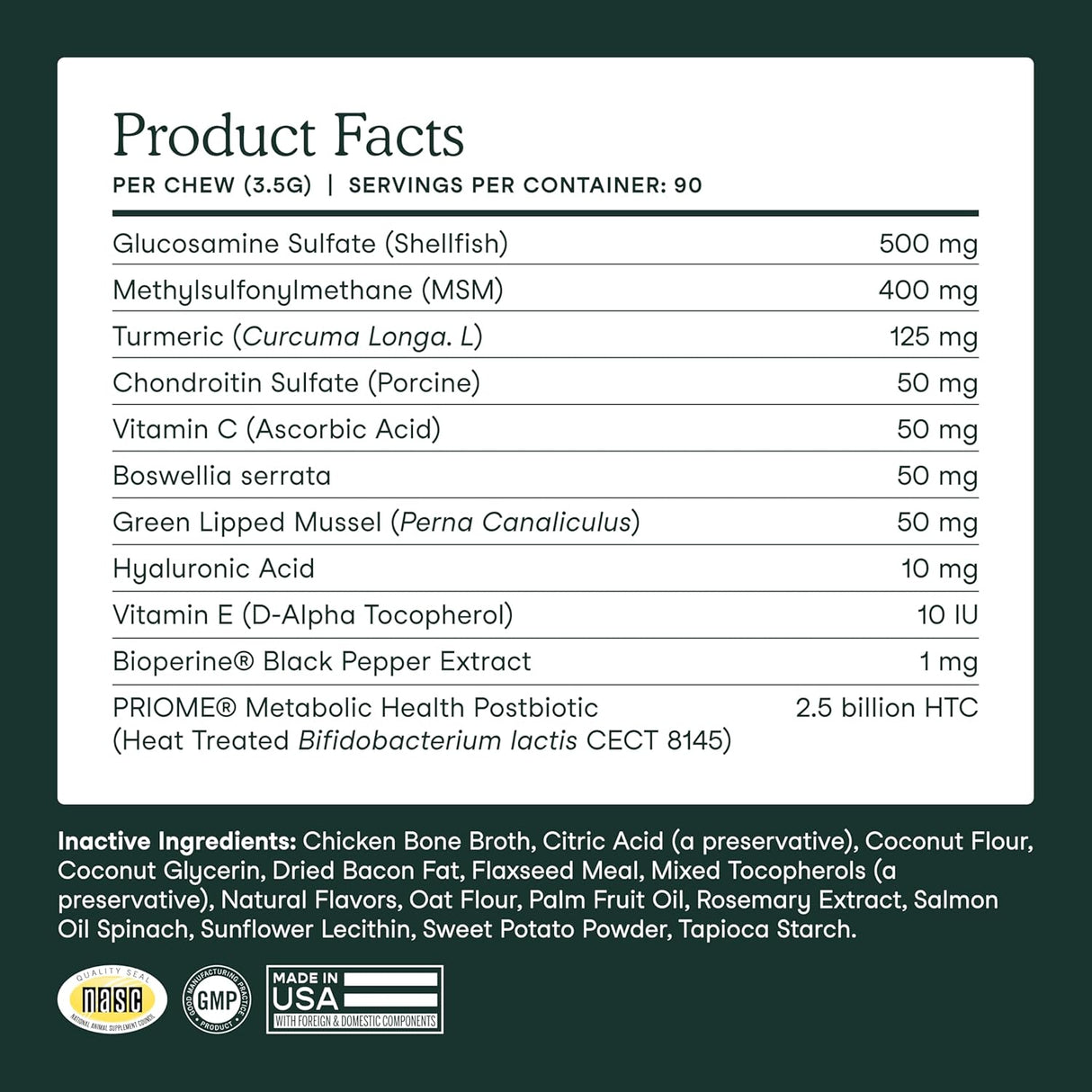 Fera Pet Organics Hip and Joint Supplement for Dogs 90 Masticables