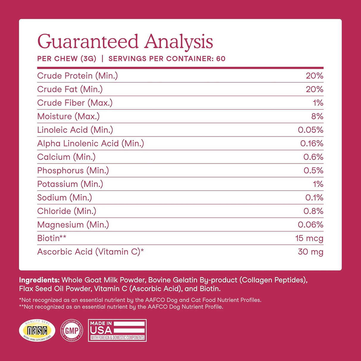 Fera Pet Organics Skin & Coat Goat Milk Cat & Dog 60 Servicios 180Gr.