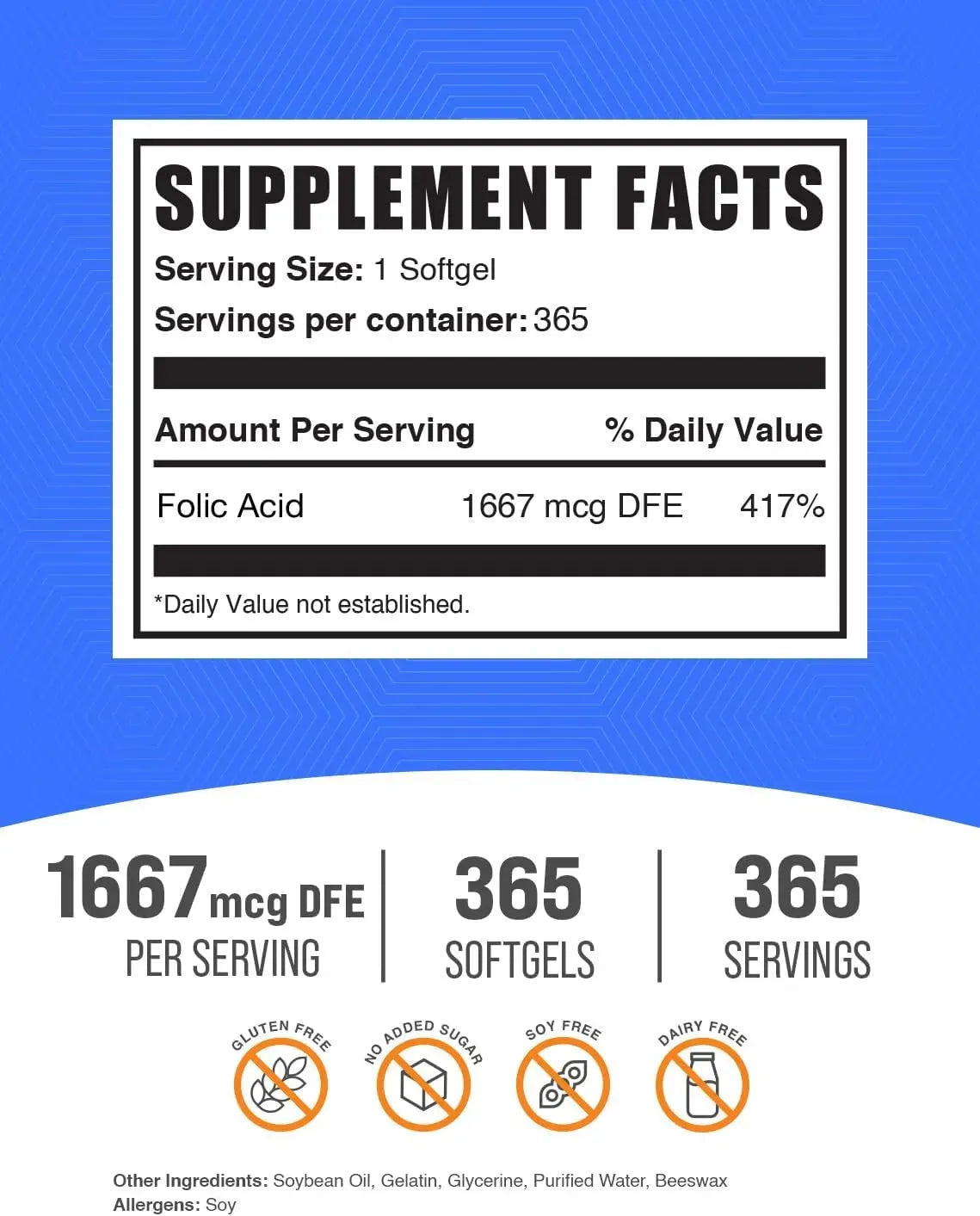 BULK SUPPLEMENTS - Bulk Supplements Folic Acid 1667mcg 365 Capsulas Blandas - The Red Vitamin MX - Suplementos Alimenticios - {{ shop.shopifyCountryName }}