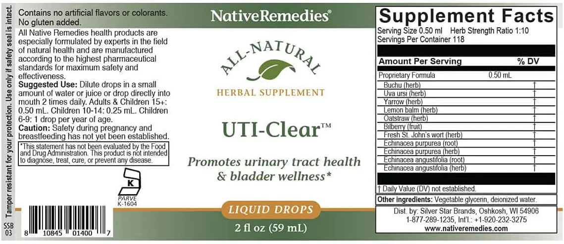 NATIVE REMEDIES - Native Remedies UTI-Clear for Urinary Tract and Bladder Health 2 Fl.Oz. - The Red Vitamin MX - Suplementos Alimenticios - {{ shop.shopifyCountryName }}