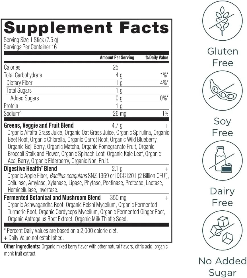 ANCIENT NUTRITION - Ancient Nutrition SuperGreens Powder with Probiotics Organic Berry Flavor 16 Paquetes - The Red Vitamin MX - Suplementos Alimenticios - {{ shop.shopifyCountryName }}