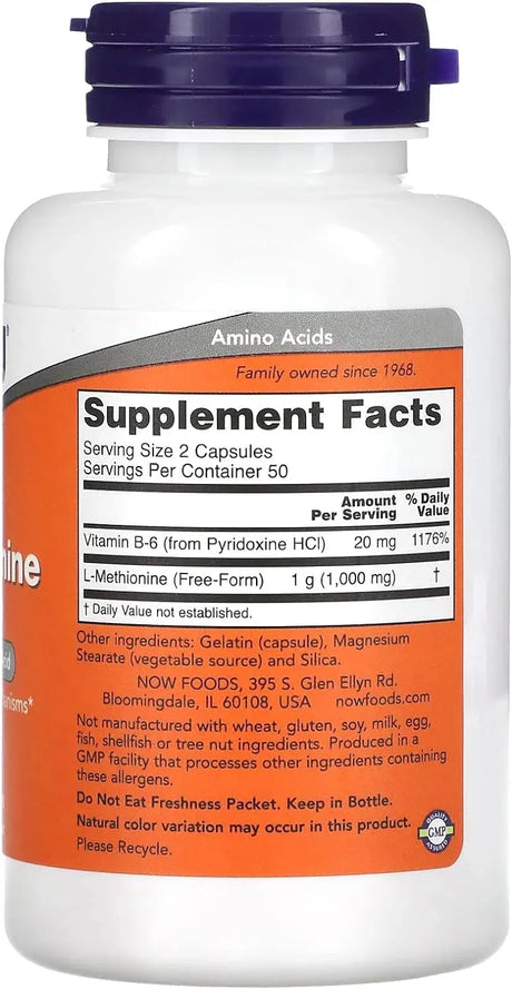 NOW SUPPLEMENTS - Now Supplements L-Methionine 500Mg. 100 Capsulas - The Red Vitamin MX - Suplementos Alimenticios - {{ shop.shopifyCountryName }}