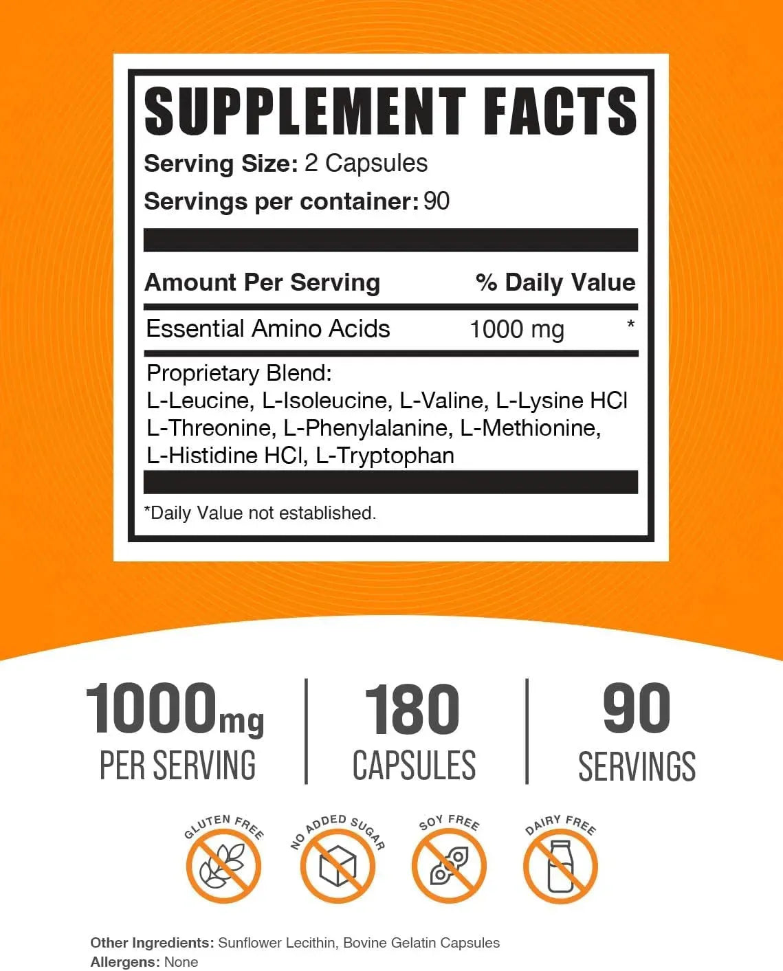 BULK SUPPLEMENTS - Bulk Supplements Essential Amino Acids 1000Mg. 180 Capsulas - The Red Vitamin MX - Suplementos Alimenticios - {{ shop.shopifyCountryName }}