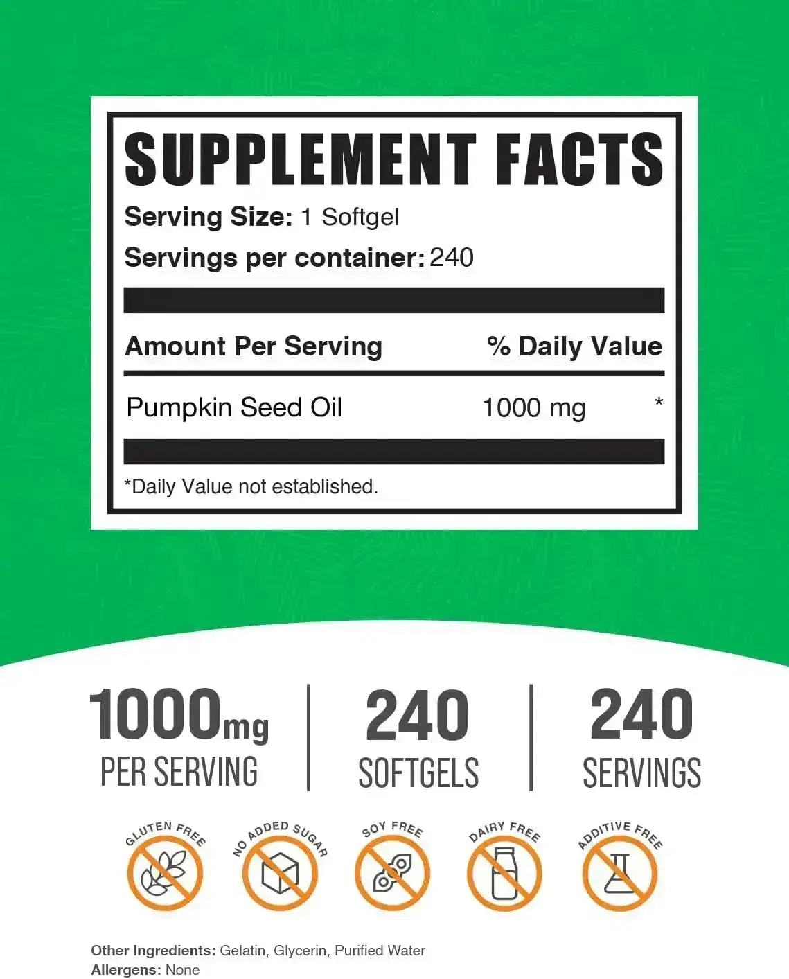 BULK SUPPLEMENTS - Bulk Supplements Pumpkin Seed Oil 1000Mg. 240 Capsulas Blandas - The Red Vitamin MX - Suplementos Alimenticios - {{ shop.shopifyCountryName }}