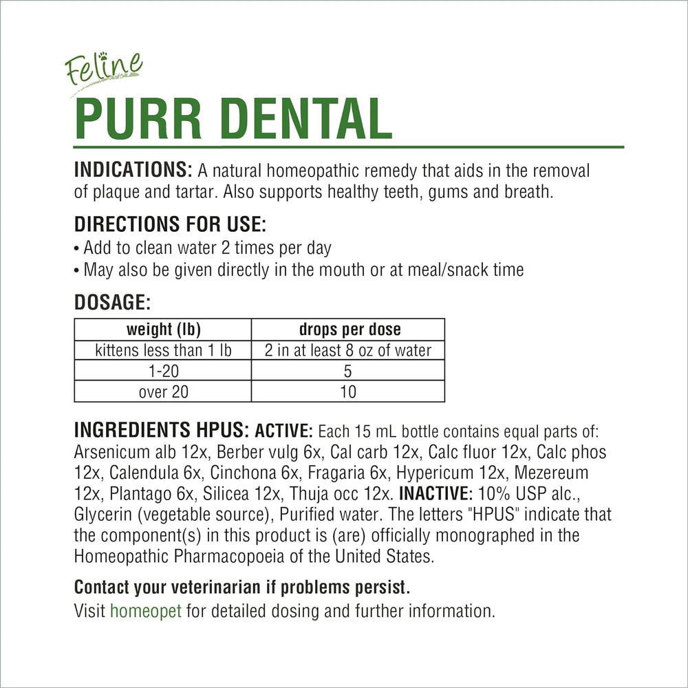 HomeoPet Feline Purr Dental Safe and Natural Tooth and Dental Care for Cats 15Ml.