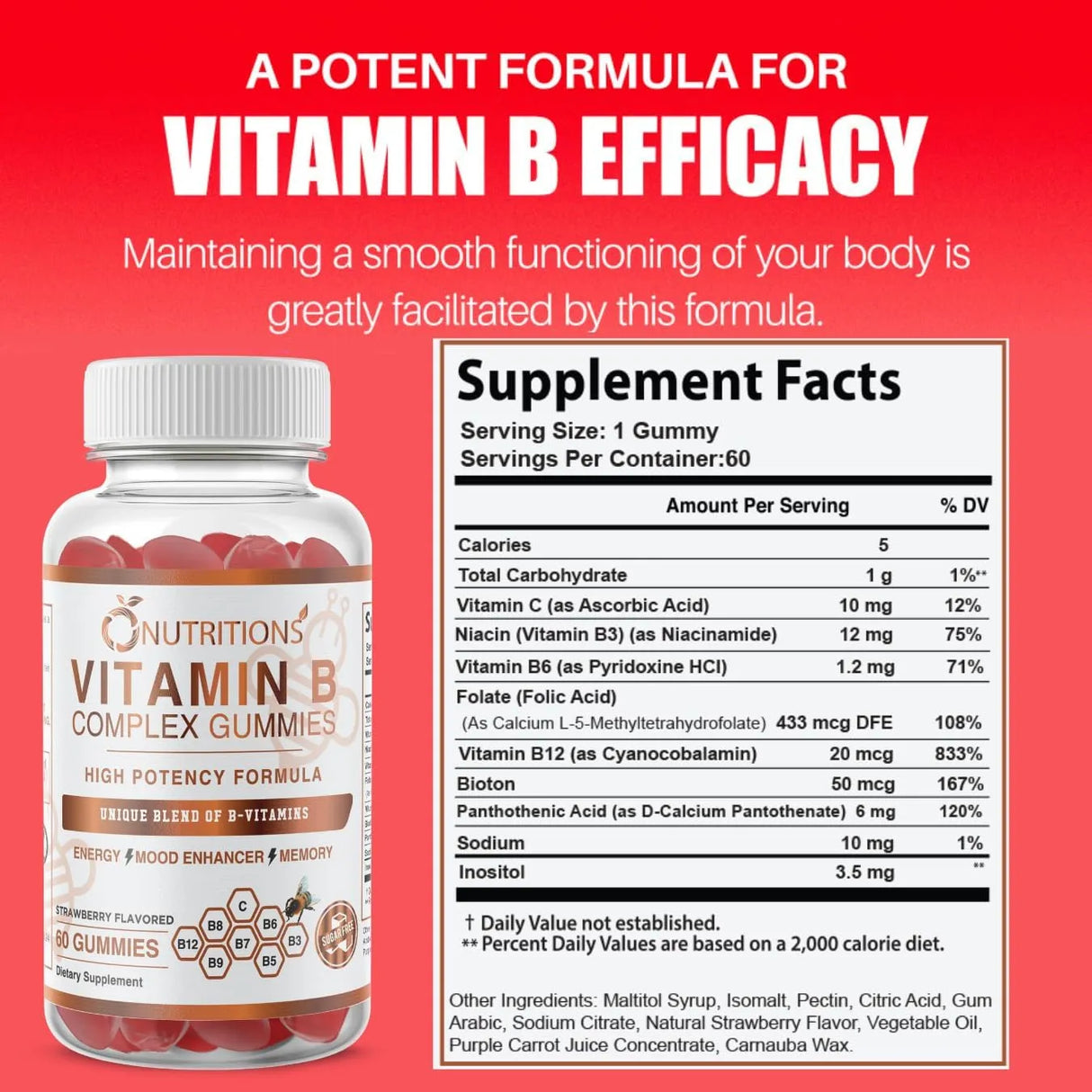 O NUTRITIONS - O NUTRITIONS Sugar Free Vitamin B Complex Vegan Gummies 60 Gomitas - The Red Vitamin MX - Suplementos Alimenticios - {{ shop.shopifyCountryName }}