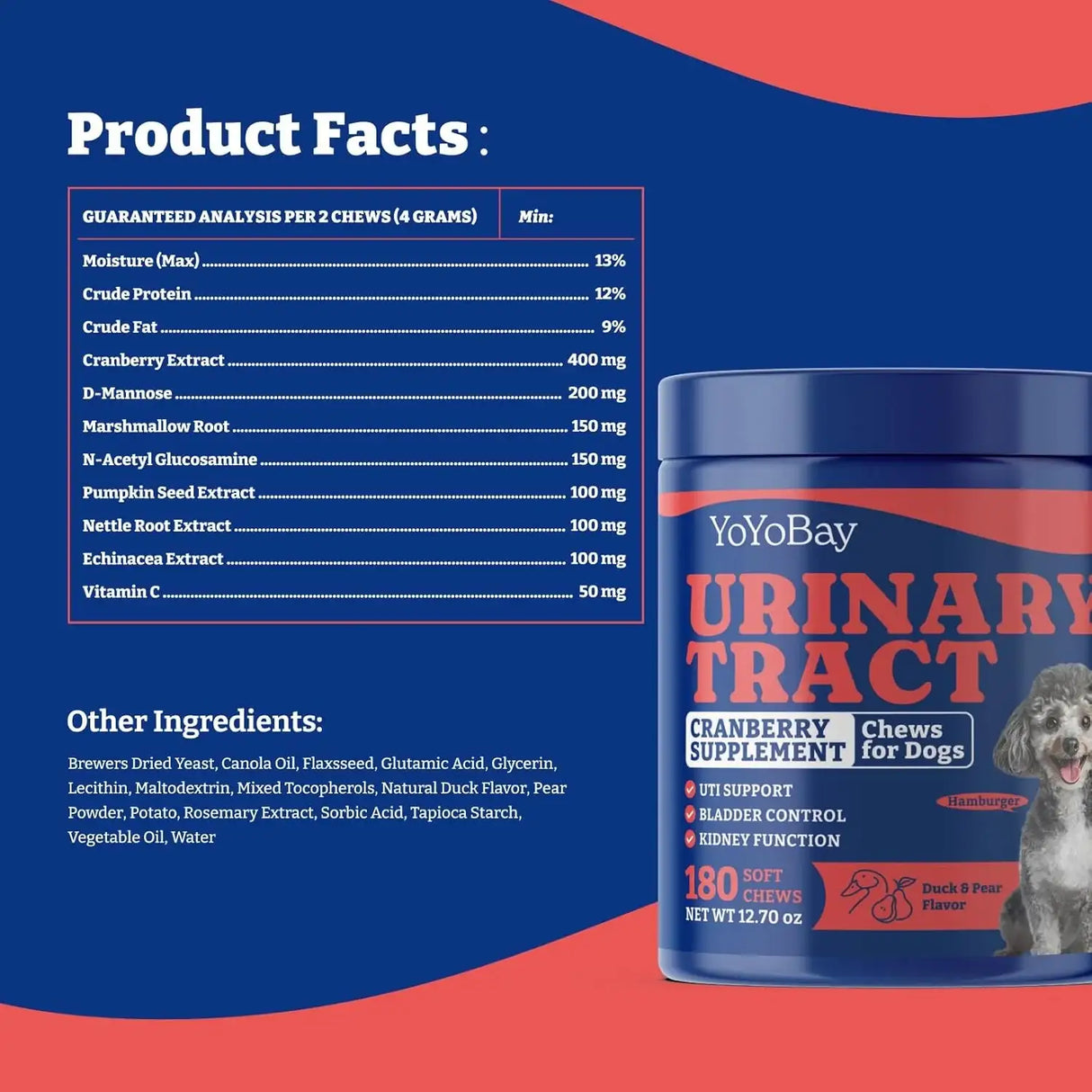 YOYOBAY - YoYoBay Urinary Tract Dog UTI Treatment 180 Masticables - The Red Vitamin MX - Salud De Tracto Urinario Para Perros - {{ shop.shopifyCountryName }}